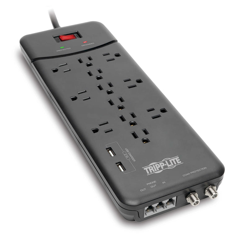 Tripp Lite Protect It! 12-Outlet Joules 4320 8ft Cord Tel/Modem/Coax 2USB Black